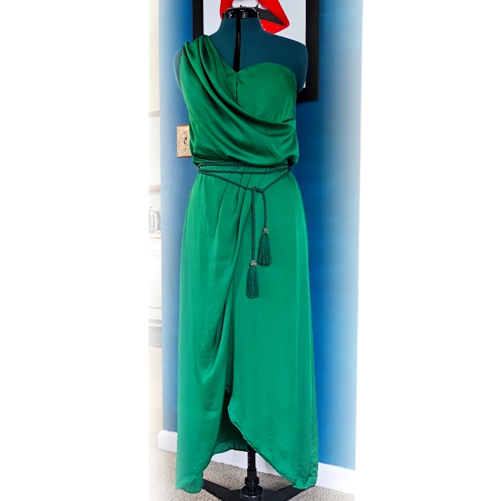River Island Emerald Grecian Gown w/ Handmade Adjustable Belt With Beaded Detail